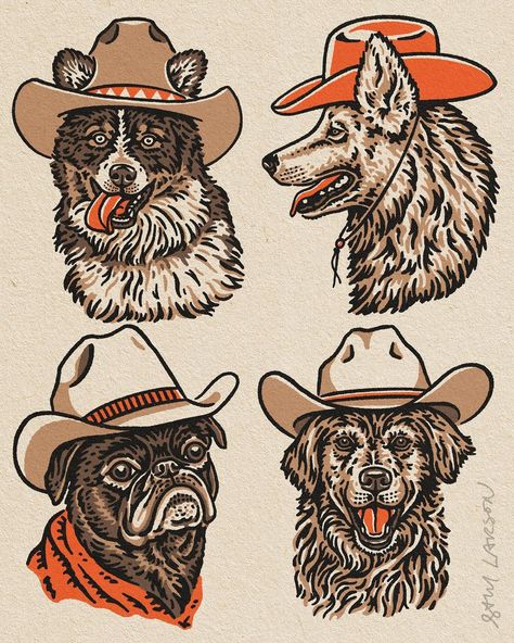 Wilderness Tattoo, Draw Dog, Sam Larson, Western Tattoos, Western Artwork, Cowgirl Art, Traditional Tattoo Art, Cowboy Art, Tattoo Flash Art