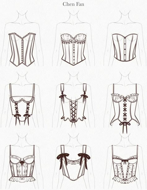 Types Of Corsets Illustration, Closet Designs Drawing, Anime Corset Drawing, Body Reference Drawing Fashion, Corset Art Drawing, Fashion Outfits Design Drawing, Corset Drawing Tutorial, Corsets Drawing, Corset Sketch Fashion Illustrations