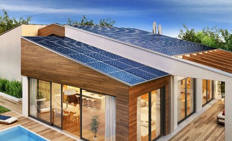 Solar Panel Roof Design, Solar Panel Ideas, Solar Panels Architecture, Solar Panel Roof, Solar Energy Design, Solar Home, Solar Panels Roof, Monocrystalline Solar Panels, Solar Energy Panels