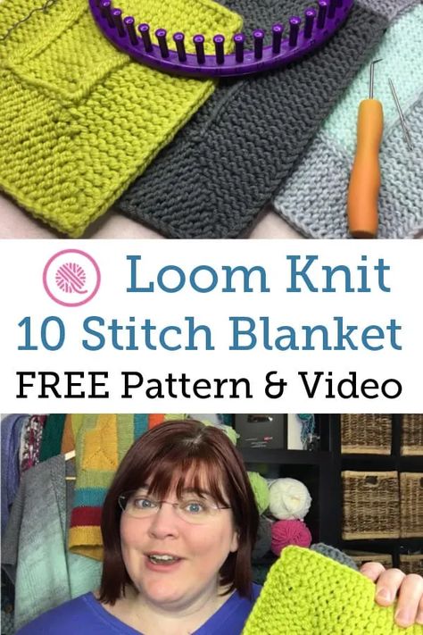 Loom Knit Ten Stitch Blanket | NEW & Improved! - GoodKnit Kisses Ten Stitch Blanket, Loom Knitting Patterns Free, Loom Knitting Blanket, 10 Stitch Blanket, Loom Blanket, Loom Knitting For Beginners, Round Loom Knitting, Circle Loom, Loom Knitting Tutorial