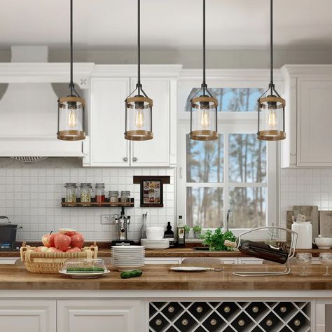 Glass Kitchen Island, Black Modern Farmhouse, Lights Over Island, Kitchen Island Pendant Light, Lights Over Kitchen Island, Farmhouse Lantern, Farmhouse Kitchen Island, Kitchen Island Pendant, Rustic Pendant Lighting