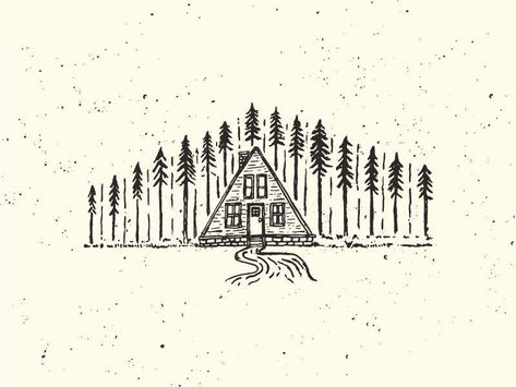 A-Frame Cabin by Andrew Berkemeyer #Design Popular #Dribbble #shots Cabin Tattoo, Framed Tattoo, Frame Cabin, Silhouette Tattoos, Cabin Art, Graphic Design Blog, House Illustration, A Frame Cabin, Home Tattoo