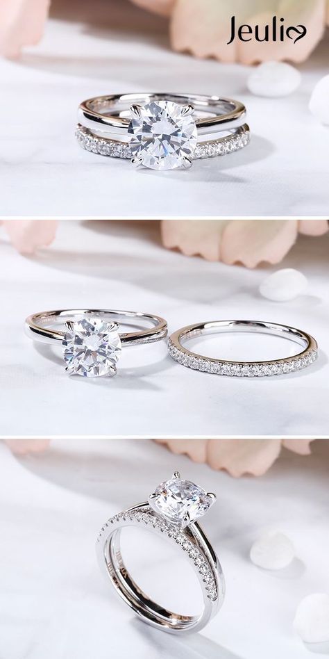 Wedding Ring Sets Round, Wedding Ring Sets Simple, Diamond Birthstone Ring, Polish Wedding, Rings Sets, Simple Rings, Rings Ideas, Wedding Rings Round, Sterling Silver Rings Set