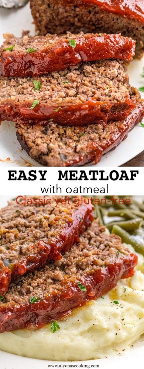 Quick Meatloaf, Quick Meatloaf Recipes, Meatloaf Oatmeal Recipe, Meatloaf With Oatmeal, Easy Meatloaf Recipe, Recipe Oatmeal, Gluten Free Meatloaf, Meatloaf Recipes Healthy, Healthy Meatloaf