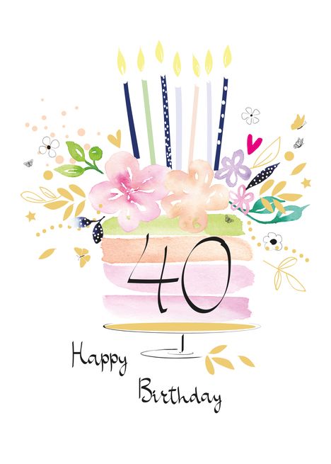 50th Birthday Watercolor Card, Watercolor 70th Birthday Card, Watercolor Birthday Cake, Happy Birthday 50, Watercolor Card Ideas, Hand Painted Cards, Handmade Greeting Card Designs, 50th Birthday Card, Painted Cards