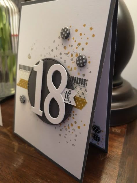 Stampin Up 21st Birthday Card Ideas, 18th Cards Birthday, Male 18th Birthday Cards Handmade, Birthday Card Ideas For 18th Birthday, Number Birthday Card, Birthday Card Ideas 18th, Stampin Up 18th Birthday Cards, Male 18th Birthday Cards, Mens Handmade Birthday Cards