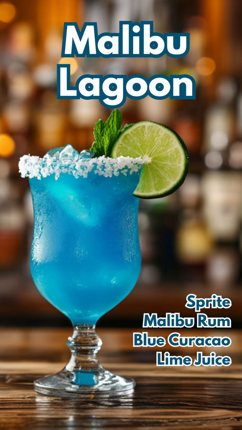 Malibu Lagoon Drinks Made With Blue Curacao, Rum Blue Curacao Drinks, Blue Curacao Drinks Coconut Rum, Malibu Blue Curacao, Drinks With Blue Curacao, Malibu Mixed Drinks, Malibu Cocktails, Malibu Drinks, Malibu Rum