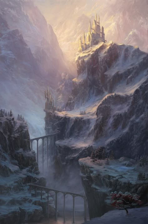 Snowy Mountain, 다크 판타지, Fantasy City, Fantasy Castle, Fantasy Setting, Fantasy Places, A Castle, Fantasy Art Landscapes, Fantasy Concept Art