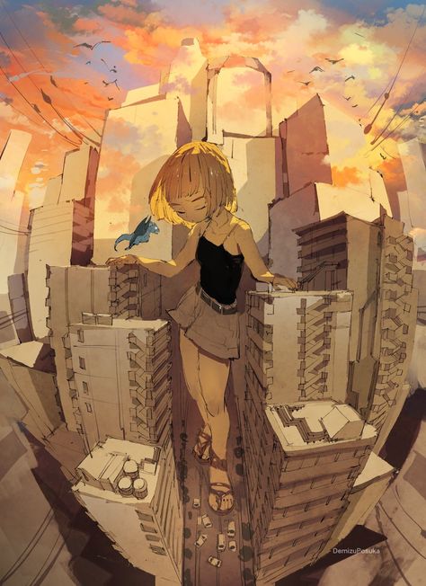 Demizu Posuka, Composition Painting, Graphic Poster Art, Perspective Drawing, Artsy Fartsy, Pretty Art, Graphic Poster, Drawing Inspiration, Painting Inspiration