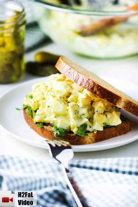 Best-ever egg salad on a white plate with pickles nearby Salad With Pickles, Dream Salad, Classic Egg Salad Recipe, Egg Salad Sandwich, Easy Egg Salad, Classic Egg Salad, Egg Salad Sandwiches, Fried Green, Homemade Mayonnaise