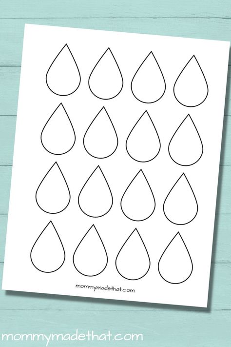 Raindrop Templates (Free Printables of Different Sizes!) Raindrop Template, April Crafts For Kids, Weather Crafts Preschool, Umbrella Template, Rain Crafts, Cloud Template, Umbrella Craft, Preschool Weather, The Sound Of Rain