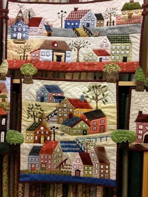 House Quilt Block, House Quilt Patterns, Landscape Art Quilts, Japanese Patchwork, Landscape Quilt, Quilt Patchwork, Sampler Quilts, Landscape Quilts, Picture Quilts