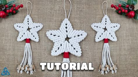 Macrame Christmas Star Tutorial | EASY | Macrame Stars, Easy Macrame Star Tutorial, Diy Macrame Star Tutorial, Macrame Star Tutorial, Star Macrame Diy, Macrame Star, Star Macrame, Macrame Star Ornament, Macrame Christmas Tree Ornaments Tutoral