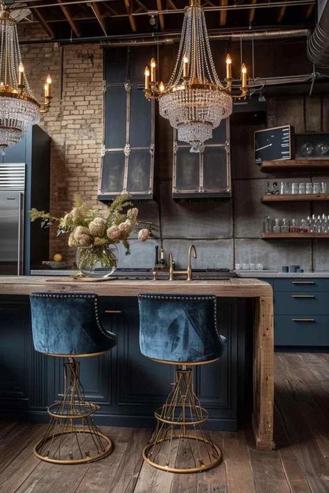 Modern Industrial Interior Design, Industrial Chic Kitchen, Interior Design Per La Casa, Love Luxury, Urban Sophistication, Dining Room Light Fixtures, Industrial Kitchen, Kitchen Inspiration Design, Chic Kitchen