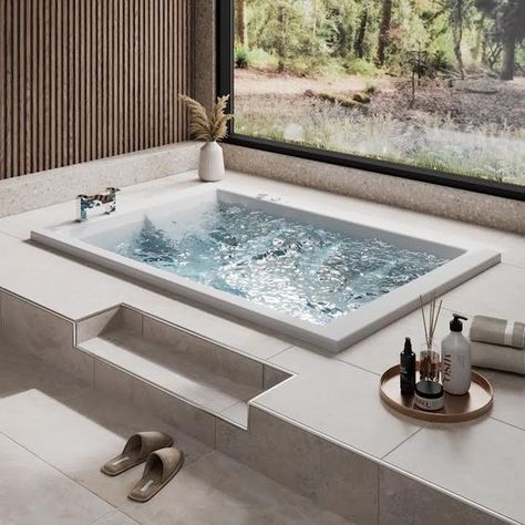 Modern Jacuzzi Bathroom, Jazzuci Bathtub, Jakuzi Bathroom Jacuzzi, In Ground Jacuzzi, Indoor Jacuzzi Room Ideas, Jacuzzi Bathroom Luxury, Jacuzzi Tub Bathroom, Jacuzzi Bathroom, Luxury Modern Bathroom