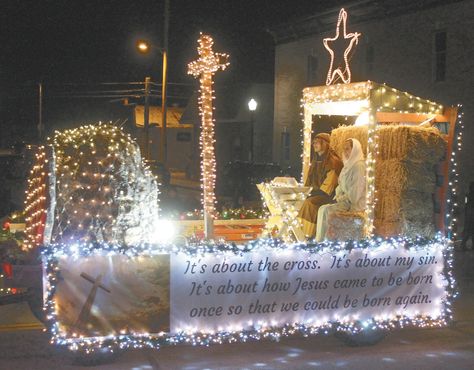 Nativity Scene Float Ideas, Christmas Church Float Ideas, Nativity Parade Float, Christian Christmas Parade Float Ideas, Christmas Parade Floats Church, Parade Of Lights Float Ideas, Church Christmas Float Ideas, Lighted Christmas Parade Floats, Christmas Float Ideas Parade