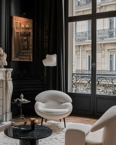 L'épuration | Haussmannien gem 💎 #lepurationparis Follow @lepuration for more Parisian interior inspiration & future store #immobilierdeluxe… | Instagram Parisian Chic Decor, Parisian Interior, Paris Apartments, French Interior, July 3, Decor Black, Parisian Chic, Black Decor, Chic Decor