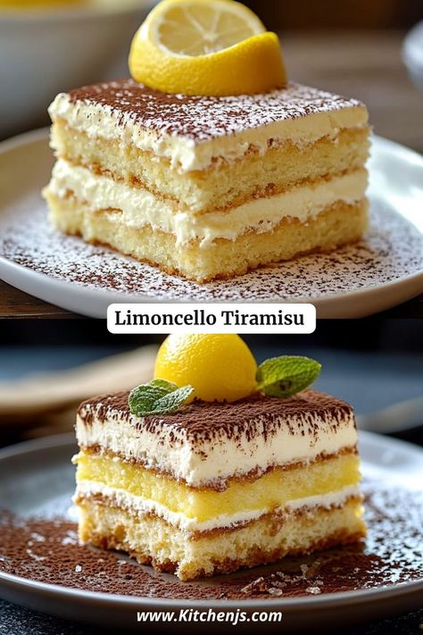 Indulge in the refreshing and zesty flavor of Limoncello Tiramisu! This delightful twist on the classic tiramisu features a creamy Limoncello mascarpone, luscious lemon curd, and ladyfingers soaked in a bright Limoncello syrup. Perfect for any occasion, this dessert is sure to impress Limoncello Cake Recipe, Creamy Limoncello, Limoncello Tiramisu, Limoncello Cake, Classic Tiramisu, Simply Recipes, Lemon Curd, Cake Recipes, Easy Meals