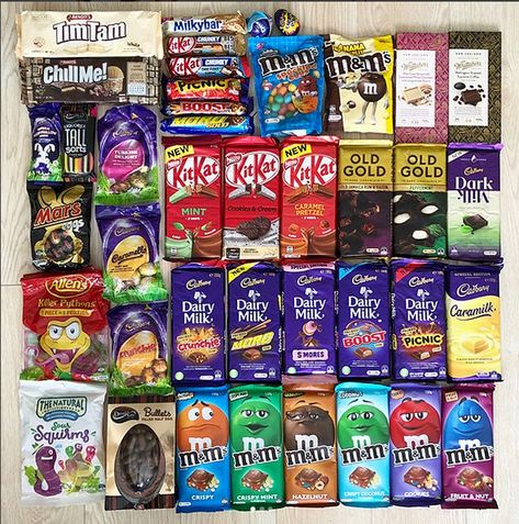 Australian Candy Bar Assortment Australian Candy, Tim Tam, Candy Bars, Dairy Milk, Cute Food, Energy Drink Can, Mochi, Pants Outfit, Candy Bar