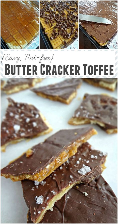 Butter Cracker Toffee {Easy, Nut-free} A super simple recipe for homemade toffee candy that you will fall in love with! Homemade Toffee Candy, English Toffee Recipe, Graham Cracker Toffee, Easy Toffee, Homemade Toffee, Butter Crackers, Cracker Toffee, Toffee Candy, Toffee Recipe