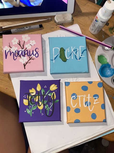 Mini Canvas Name Art, Name Paintings On Canvas, Small Canvas, Hand Painted Canvas, Custom Hand Painted, Mini Canvas Art, Mini Canvas, Name Art, Canvas Art