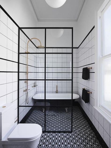 Unique Bathroom Design, Victorian Era Homes, Greg Natale, Geometric Floor, Shower Floor Tile, Victorian Bathroom, Modern Extension, Modern Victorian, Geometric Tiles