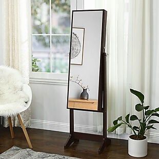 Mirror Jewelry Armoire $67 Shipped Stand Alone Mirror, Enchanting Jewelry, Armoire With Mirror, Wall Mounted Jewelry Armoire, Mirror Jewelry, Standing Jewelry Armoire, Mirror Jewelry Armoire, Mirror Jewellery Cabinet, Full Body Mirror