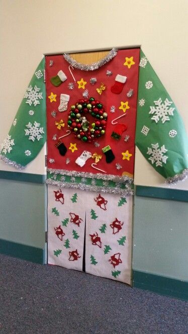 Ugly Sweater Holiday Door Decoration Holiday Classroom Doors, Winter Classroom Door, Diy Christmas Door Decorations, Door Decorations Classroom Christmas, Holiday Door Decorations, Classroom Christmas Decorations, Diy Christmas Door, Christmas Classroom Door, Christmas Door Decorating Contest