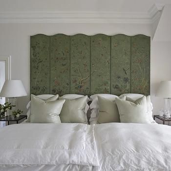 Folding Screen Headboard - Eclectic - bedroom - Hallie Henley Design Folding Screen Headboard, Screen Headboard, Room Divider Headboard, Transitional Bedroom, Eclectic Bedroom, Chinoiserie Chic, Bedroom Decor Design, Romantic Bedroom, Folding Screen