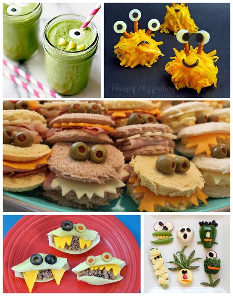 Lots of monster snacks and recipes - perfect for a Halloween treat! Monster Snacks, Easy Homemade Snacks, Dairy Snacks, Halloween Snacks For Kids, Monster 1st Birthdays, Healthy Halloween Snacks, Monster Birthday Parties, Healthy Halloween, Halloween Dinner