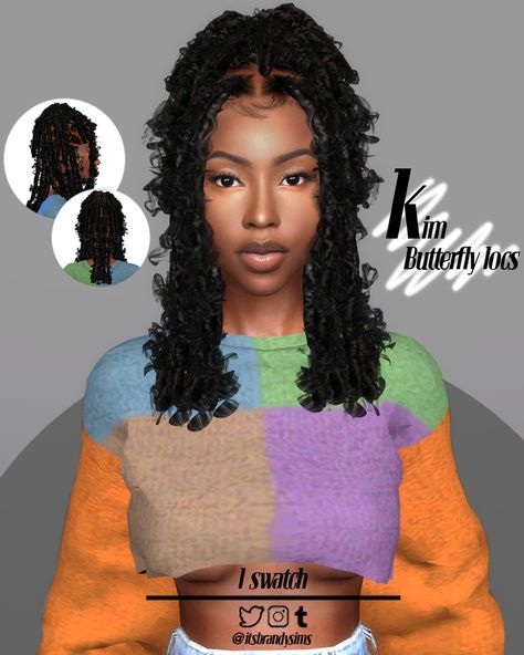 KIM BUTTERFLY LOCS Afro Hair Sims 4 Cc, Sims 4 Afro Hair, Sims 4 Tsr, Sims 4 Black Hair, Mod Hair, The Sims 4 Skin, Sims 4 Cc Kids Clothing, Makeup Cc, Sims Free Play