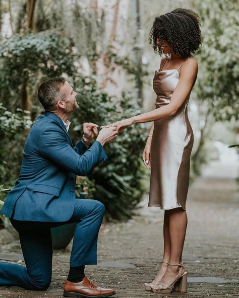 The sweetest thing 💍 @kennedytaylors said yes! 💞 Featuring the Lisa Shiny Satin Midi in Taupe #BIRDYGREY #birdyinthewild 📸: @elizabethharris.photography Taupe Bridesmaid Dresses, Sunday Kind Of Love, Interracial Family, Black Woman White Man, Swirl Couples, Bridesmaid Dresses Under 100, Interracial Wedding, Latin Men, Bwwm Couples