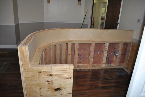 DIY reception desk  Great step-by-step pictures & plans http://www.stripersonline.com/t/858892/dentists-recption-desk-w-pics Diy Reception Desk, Reception Desk Plans, Reception Desk Diy, Diy Reception, Curved Reception Desk, Reception Desk Office, Desk Plans, Office Fit Out, Reception Desks