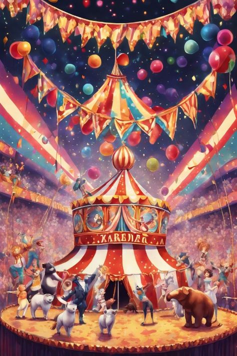 Vintage Circus Spectacle Check more: https://paintlyx.com/vintage-circus-spectacle/ Circus Fantasy Art, Night Circus Aesthetic, Vintage Circus Aesthetic, Carnival Drawing, Fantasy Circus, Circus Painting, Art Nuovo, Circus Wallpaper, Circus Background