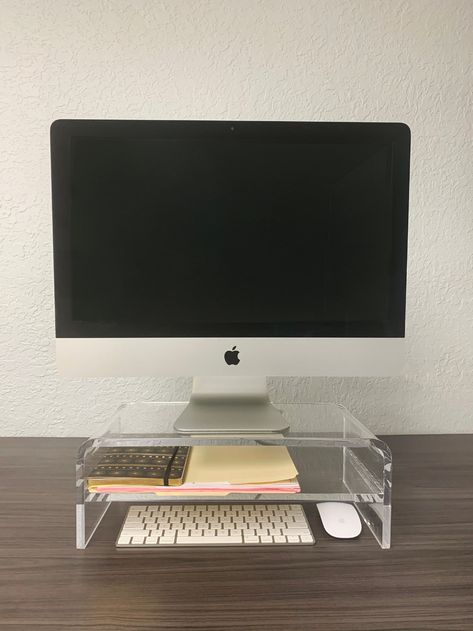 Acrylic Monitor Stand, Imac Stand, Neat Desk, Computer Monitor Stand, Muslim Prayer Room Ideas, Computer Riser, Desktop Shelf, Computer Set, Document Organizer