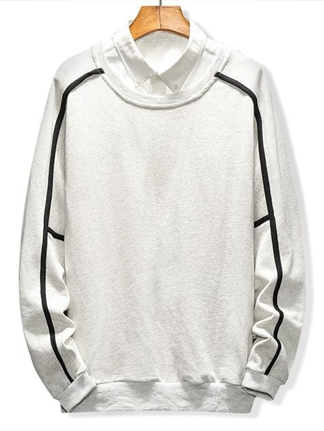 Raglan Sleeve Piping Lounge Sweatshirt  LIGHT GRAY YELLOW , #Sponsored, #Piping, #Lounge, #Raglan, #Sleeve, #GRAY #Ad White Long Sleeve Sweatshirt With Contrast Panels, White Long Sleeve Techwear Sweatshirt, White Raglan Sleeve Sweatshirt, White Raglan Sleeve Sporty Sweatshirt, Long-sleeve Hooded Sweatshirt For Streetwear, Round Collar Shirt, Denim Tank Top, Mens Raglan, Cheap Sweatshirts