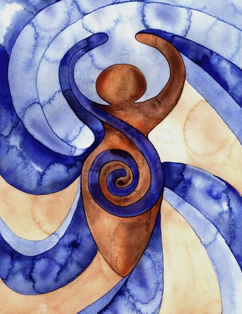 Items similar to Spiral Goddess, 10" x 13" Digital Print of Watercolor, Blue & Brown on Etsy Spiral Goddess, Orishas Yoruba, Framed Watercolor, The Spiral, Sacred Feminine, Mother Goddess, Sacred Symbols, Goddess Art, Life Force