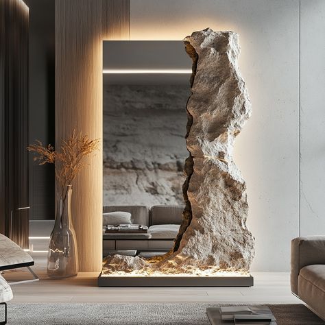 A mirror that redefines design boundaries ✨✨The essence of a distinctive piece that seamlessly merges natural stone textures with contemporary decor creating a statement piece that transcends traditional design boundaries.

.

.

.

.

.

.

.

.

.

.

.

.

.

.

.

.

.

.

.

.

.

.

#modernarchitecture #UniqueDesign #homedecor #decorideas #InteriorInspiration #interirordesign #minimalisthome Stone Furniture Design, Rock Mirror, Rock Furniture, Wall Effects, Creative Mirror, Stone Mirror, House Wall Design, Luxury Mirror, Interior Design Company