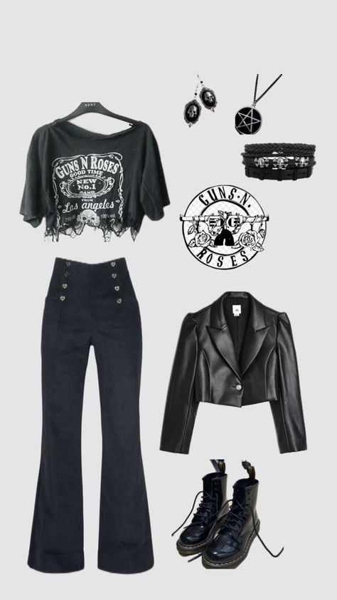 #gunsnroses #aesthetic #outfitinspo #gnr A7x Concert Outfit, Gunsnroses Aesthetic, Rockstar Style Women Outfit, Rockstar Fashion, Rock Look, Look Legging, Punk Rock Outfits, Alt Outfits, Downtown Outfits