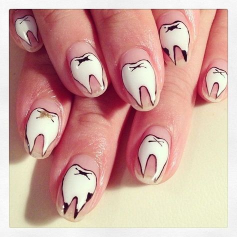 Tooth Nails Design, Tooth Nail Art, Dental Nails, Dentist Nails, Tooth Nails, Work Appropriate Nails, Teeth Nails, Party Nail Design, Tooth Art