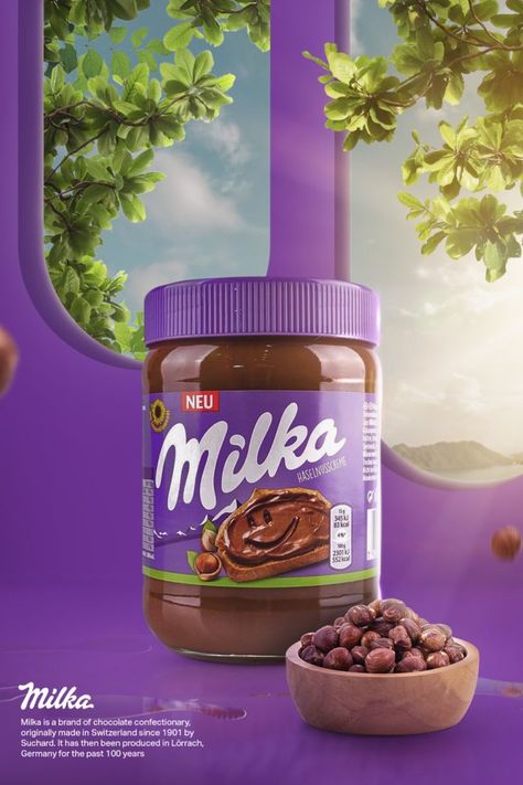 A fictional social media post design that I designed using Photoshop, Milka liked it Chocolate Jar, Milka Chocolate, Social Media Branding Design, Social Media Advertising Design, Creative Advertising Design, Social Media Post Design, Youtube Design, Graphic Design Ads, Food Graphic Design