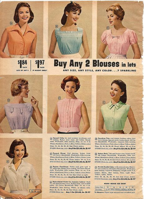 Sweetly sorbet hued, timelessly pretty summer top and blouse styles from 1961. Vintage Fashion 1950s 1960s, Pretty Summer Tops, Fashion 50s, Vintage Fashion 1950s, Fashion 1960s, 20th Century Fashion, Fashion 1950s, Montgomery Ward, Vestidos Vintage