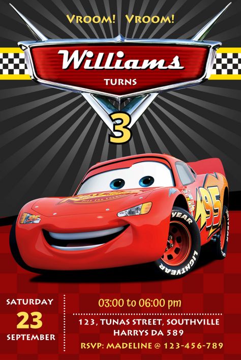 Car Birthday Invitations Free, Disney Cars Theme Birthday Party, Lego Birthday Invitations, Disney Cars Theme, Car Birthday Party Invitations, Cars Invitation, Disney Cars Party, Frozen Birthday Invitations, Cars Birthday Invitations