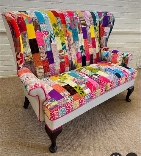 Patchwork Chairs, Funky Sofa, Patchwork Armchair, Wingback Sofa, Patchwork Furniture, Patchwork Sofa, Patchwork Chair, Parker Knoll, Shabby Chic Decor Bedroom