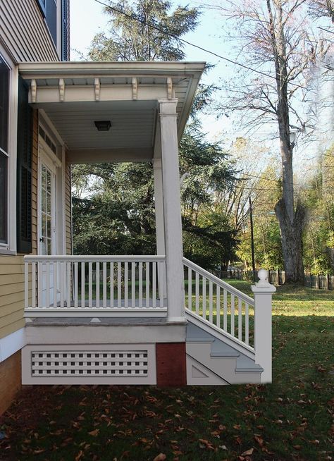 Colonial Front Porch Ideas, Victorian Porch Ideas, Old House Before And After, Garden Gazebo Ideas, Trellis Ideas Garden, Porch Skirting, Victorian Front Porch, Garden Fountain Ideas, Historic Paint Colours