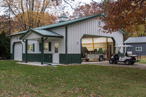 Morton Buildings garage in Columbiaville, MI. Morton Building Homes, Hobby Garage, Barn Dominium, Shop Houses, Pole Barn Garage, Equestrian Building, Post Frame Construction, Building A Pole Barn, Morton Building