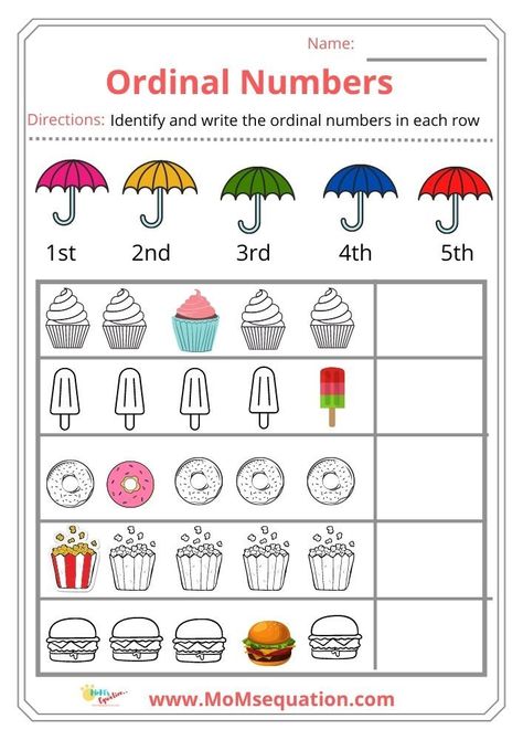 Preschool Number Recognition Worksheets, Ordinal Numbers Kindergarten, Ordinal Numbers Worksheets, Number Worksheets For Kindergarten, Coloring Worksheets For Kindergarten, Free Printable Alphabet Worksheets, Free Kindergarten Printables, Number Worksheets Kindergarten, Writing Practice Sheets