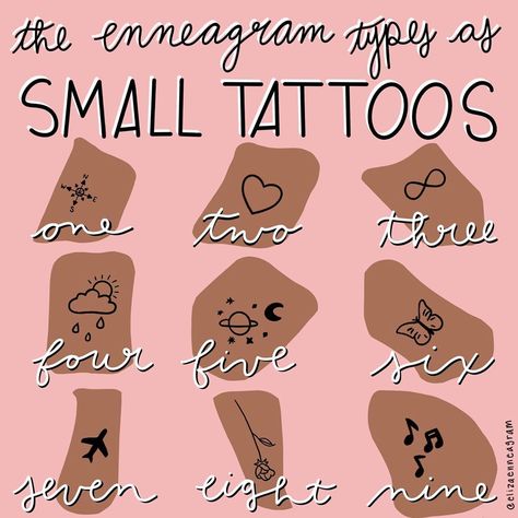 Kendra Eliza’s Instagram profile post: “The enneagram types as small tattoos! Anyone here have a tattoo?? I only have one, but I’m planning to get another sometime soon! . This…” Enneagram Tattoo, The Enneagram, Enneagram Types, 1 Tattoo, A Tattoo, I Tattoo, Small Tattoos, Tatting, Instagram Profile