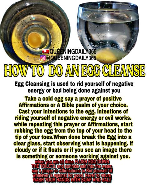 How To Egg Cleanse, How To Do A Egg Cleanse, Cleansing Spell For Someone, Egg Cleanse Witch, Egg Spell Reading, How To Do A Spiritual Cleanse, Spiritual Cleansing Ritual, Egg Ritual, Egg Cleanse Prayer