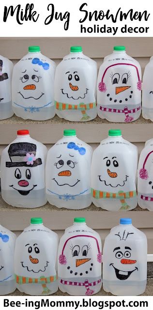 Milk Jug Snowman Craft, Milk Jug Snowman, Christmas Milk Jug Decor, Repurpose Milk Jugs, Milk Jug Lanterns, Milk Jug Crafts For Christmas, Milk Jug Christmas Decorations, Milk Jug Halloween Decor, Gallon Jug Crafts